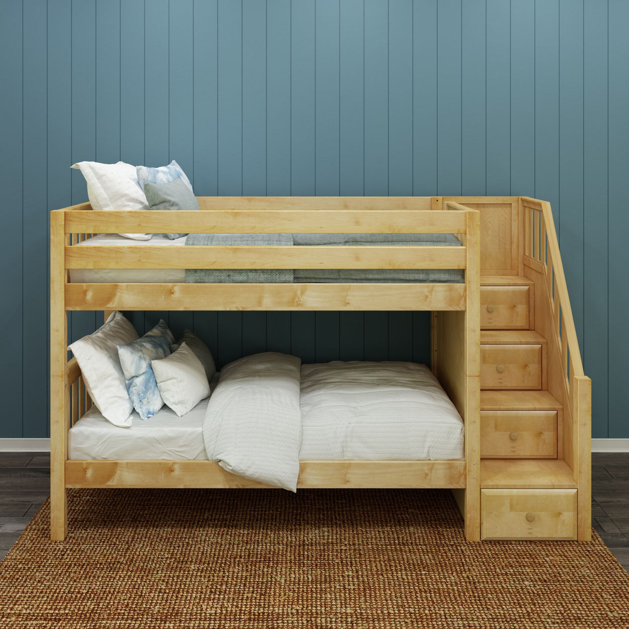 STACKER NS : Classic Bunk Beds Twin Low Bunk Bed with Stairs, Slat, Natural