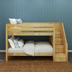 STACKER NS : Classic Bunk Beds Twin Low Bunk Bed with Stairs, Slat, Natural