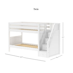 STACKER WP : Classic Bunk Beds Twin over Twin Low Bunk Bed with Storage Staircase Entry, Panel, White Finish, Panel, White