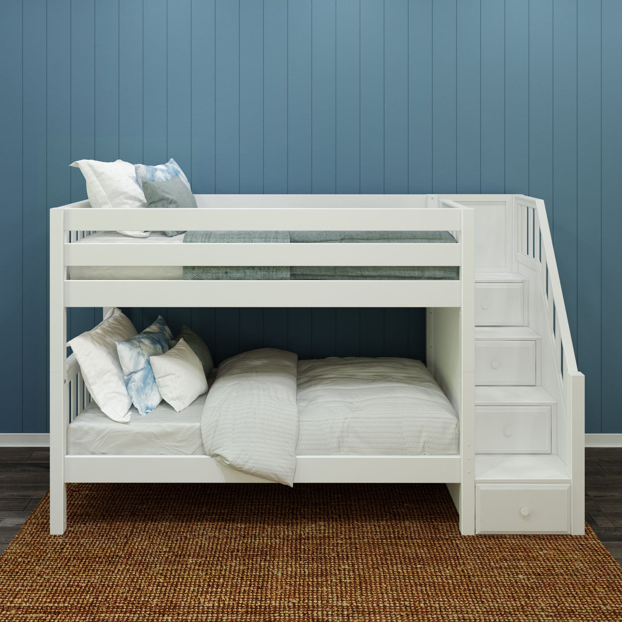 STACKER WS : Bunk Bed Twin Low Bunk Bed with Stairs, Slat, White