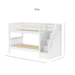 STACKER WS : Bunk Bed Twin Low Bunk Bed with Stairs, Slat, White