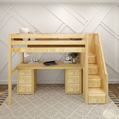 STAR13 NS : Storage & Study Loft Beds Twin High Loft Bed with Stairs + Desk, Slat, Natural