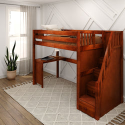 STAR15 CP : Storage & Study Loft Beds Twin High Loft Bed with Stairs + Corner Desk, Panel, Chestnut