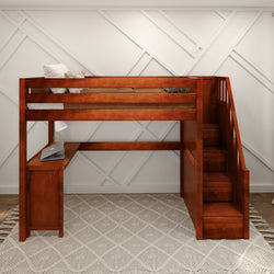 STAR15 CS : Loft Bed Twin High Loft Bed with Stairs + Corner Desk, Slat, Chestnut