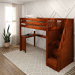 STAR15 CS : Loft Bed Twin High Loft Bed with Stairs + Corner Desk, Slat, Chestnut