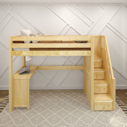 STAR15 NP : Storage & Study Loft Beds Twin High Loft Bed with Stairs + Corner Desk, Panel, Natural