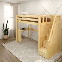 STAR15 NP : Storage & Study Loft Beds Twin High Loft Bed with Stairs + Corner Desk, Panel, Natural