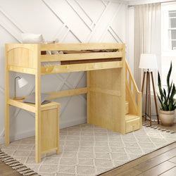 STAR15 NP : Storage & Study Loft Beds Twin High Loft Bed with Stairs + Corner Desk, Panel, Natural