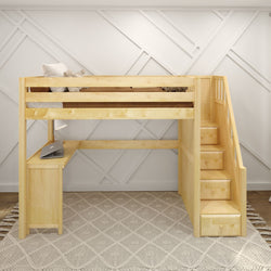 STAR15 NS : Loft Bed Twin High Loft Bed with Stairs + Corner Desk, Slat, Natural