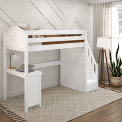 STAR15 WC : Storage & Study Loft Beds Twin High Loft Bed with Stairs + Corner Desk, Curved, White