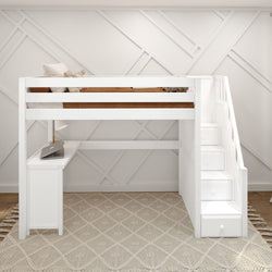 STAR15 WP : Storage & Study Loft Beds Twin High Loft Bed with Stairs + Corner Desk, Panel, White