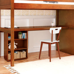 STAR18 CP : Study Loft Beds Twin High Loft w/staircase, long desk, 22.5" low bookcase, Panel, Chestnut