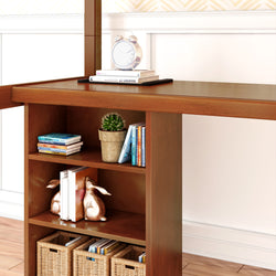 STAR18 CS : Storage & Study Loft Beds Twin High Loft w/staircase, long desk, 22.5" low bookcase, Slat, Chestnut