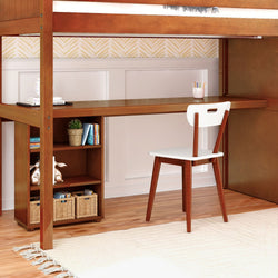 STAR18 XL CP : Storage & Study Loft Beds Twin XL High Loft w/staircase, long desk, 22.5" low bookcase, Panel, Chestnut