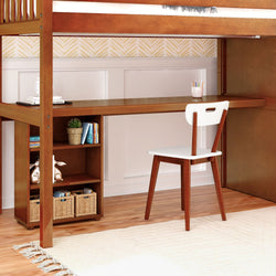 STAR18 XL CS : Study Loft Beds Twin XL High Loft w/staircase, long desk, 22.5" low bookcase, Slat, Chestnut