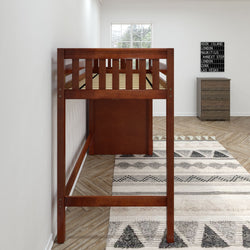 STAR CS : Loft Bed Twin High Loft Bed with Stairs, Slat, Chestnut