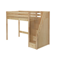 STAR NP : Standard Loft Beds Twin High Loft Bed with Stairs, Panel, Natural