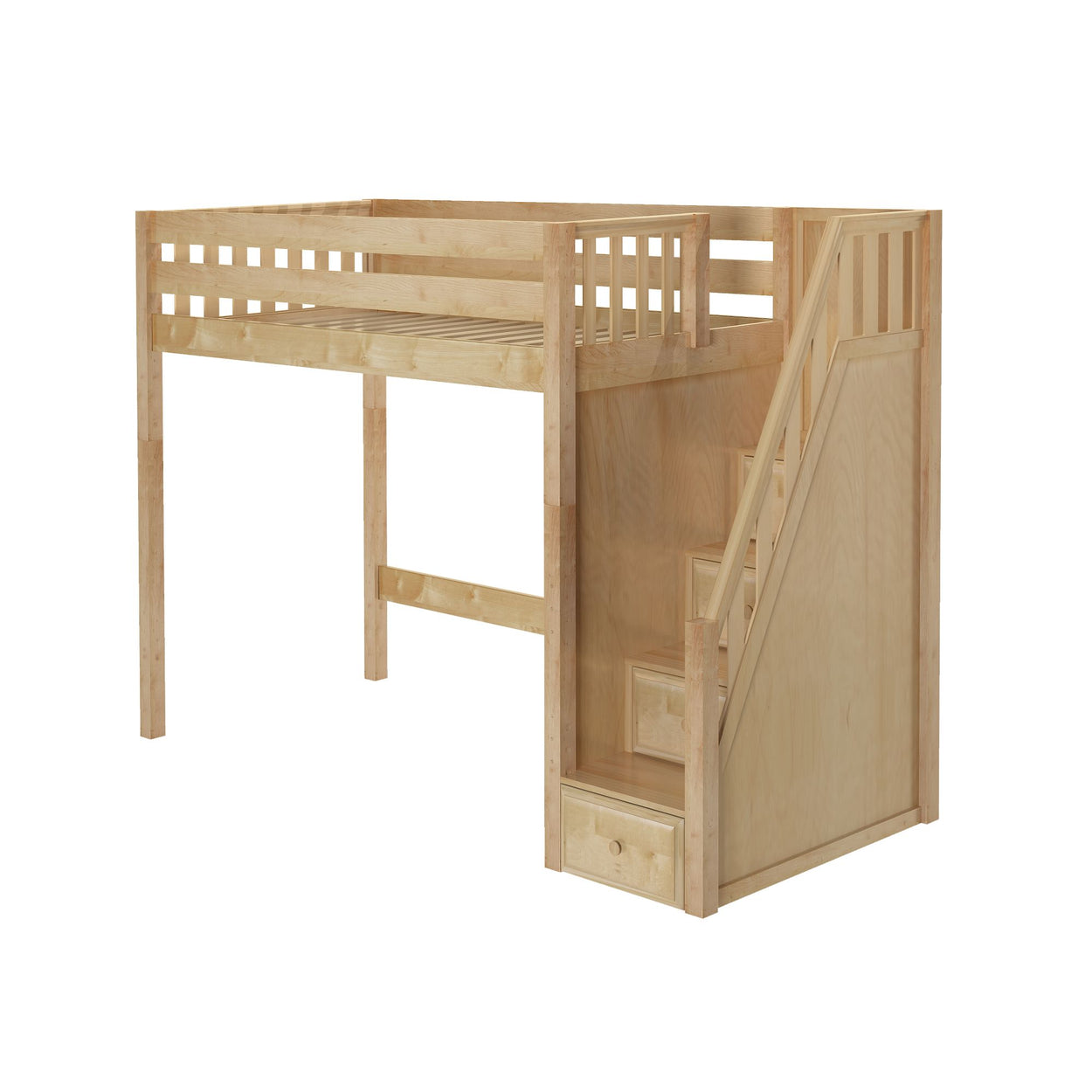 STAR NS : Standard Loft Beds Twin High Loft Bed with Stairs, Slat, Natural