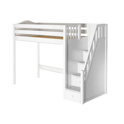 STAR WC : Staircase Loft Beds Twin High Loft Bed with Stairs, Curved, White