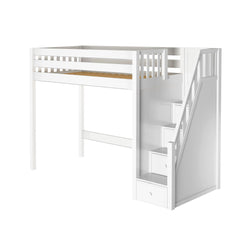 STAR WS : Staircase Loft Beds Twin High Loft Bed with Stairs, Slat, White