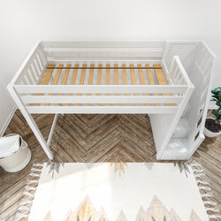 STAR WS : Standard Loft Beds Twin High Loft Bed with Stairs, Slat, White