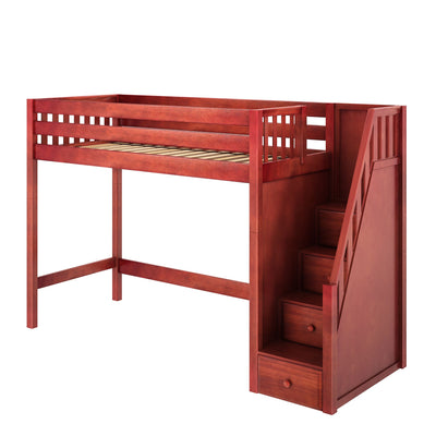 STAR XL CS : Loft Bed Twin XL High Loft Bed with Stairs, Slat, Chestnut