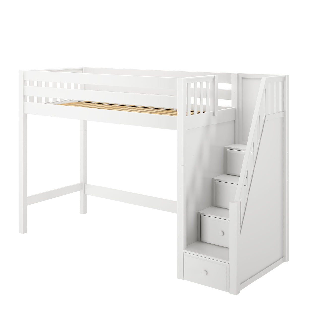 STAR XL WS : Standard Loft Beds Twin XL High Loft Bed with Stairs, Slat, White