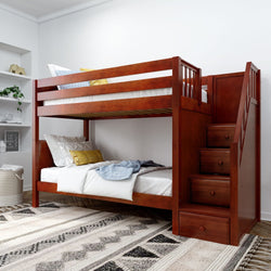 STELLAR CP : Bunk Bed Twin Medium Bunk Bed with Stairs, Panel, Chestnut