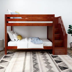 STELLAR CP : Bunk Bed Twin Medium Bunk Bed with Stairs, Panel, Chestnut