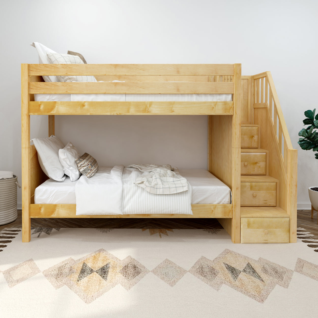 STELLAR NP : Staircase Bunk Beds Twin Medium Bunk Bed with Stairs, Panel, Natural