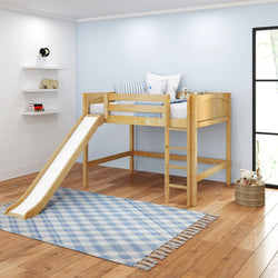 SUGAR NP : Play Loft Beds Full Mid Loft Bed with Slide and Straight Ladder on Front, Panel, Natural