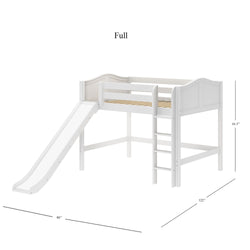 SUGAR WC : Play Loft Beds Full Mid Loft Bed with Slide and Straight Ladder on Front, Curved, White