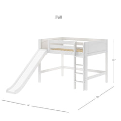 SUGAR WP : Loft Bed Full Mid Loft Bed with Slide and Straight Ladder on Front, Panel, White