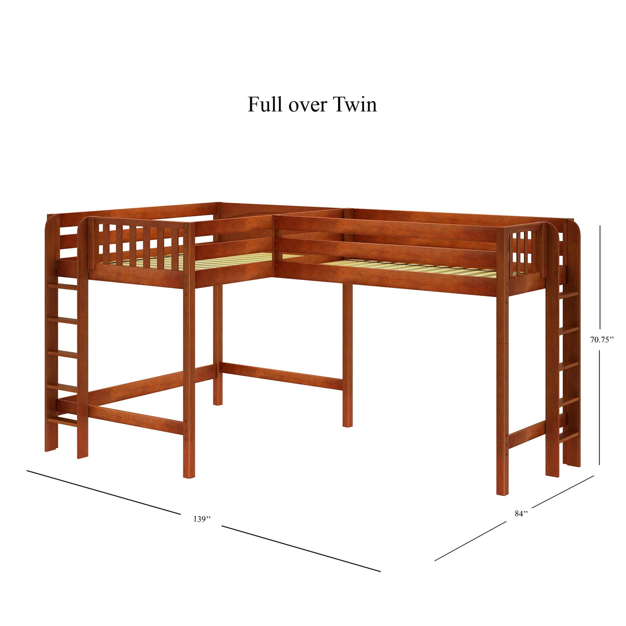 SUMMIT 1 CP : Corner Loft Beds Twin Full High Corner Loft Bed with Ladders on End, Panel, Chestnut