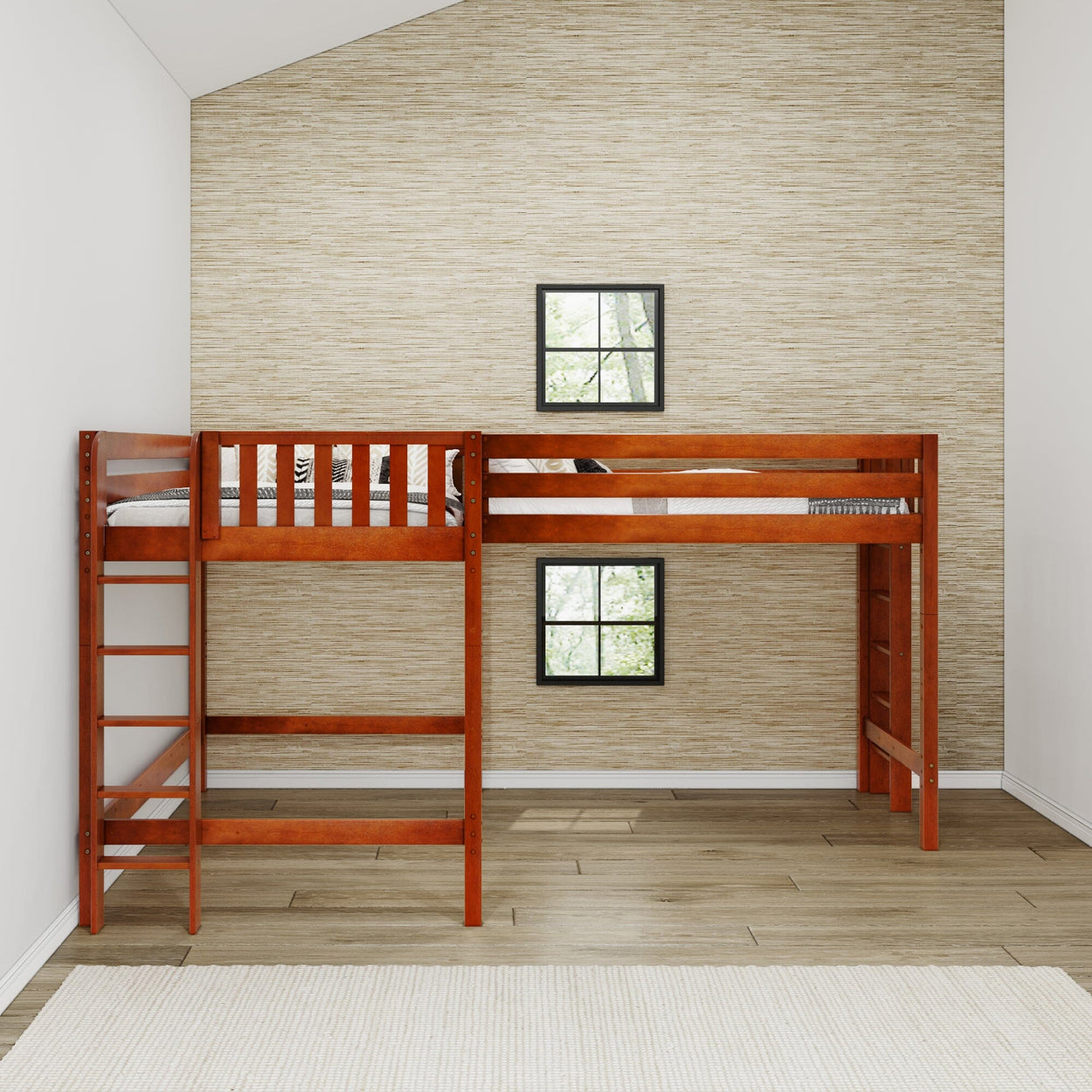 SUMMIT 1 CS : Corner Loft Beds Twin Full High Corner Loft Bed with Ladders on End, Slat, Chestnut