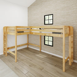 SUMMIT 1 NP : Corner Loft Beds Twin Full High Corner Loft Bed with Ladders on End, Panel, Natural