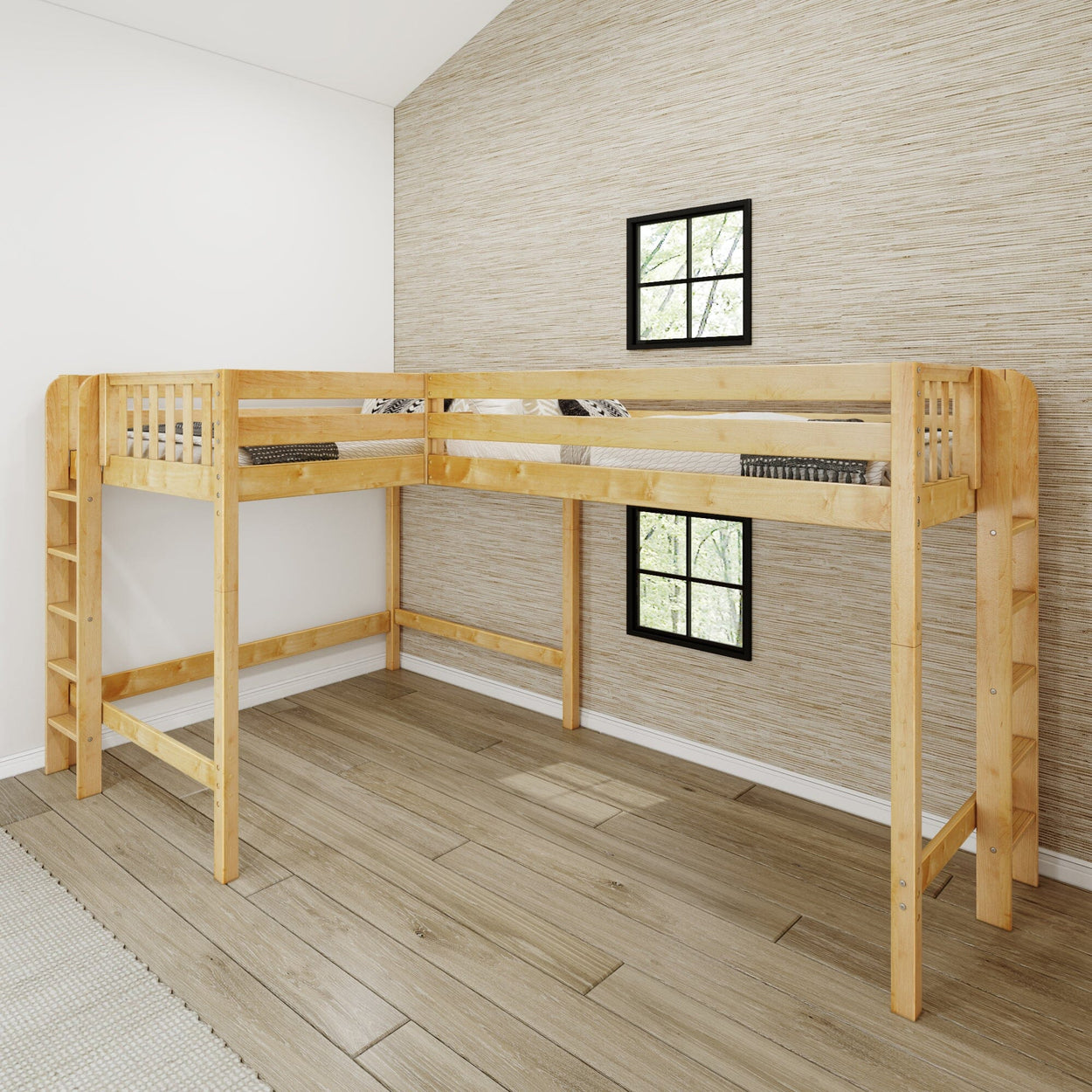 SUMMIT 1 NS : Corner Loft Beds Twin Full High Corner Loft Bed with Ladders on End, Slat, Natural