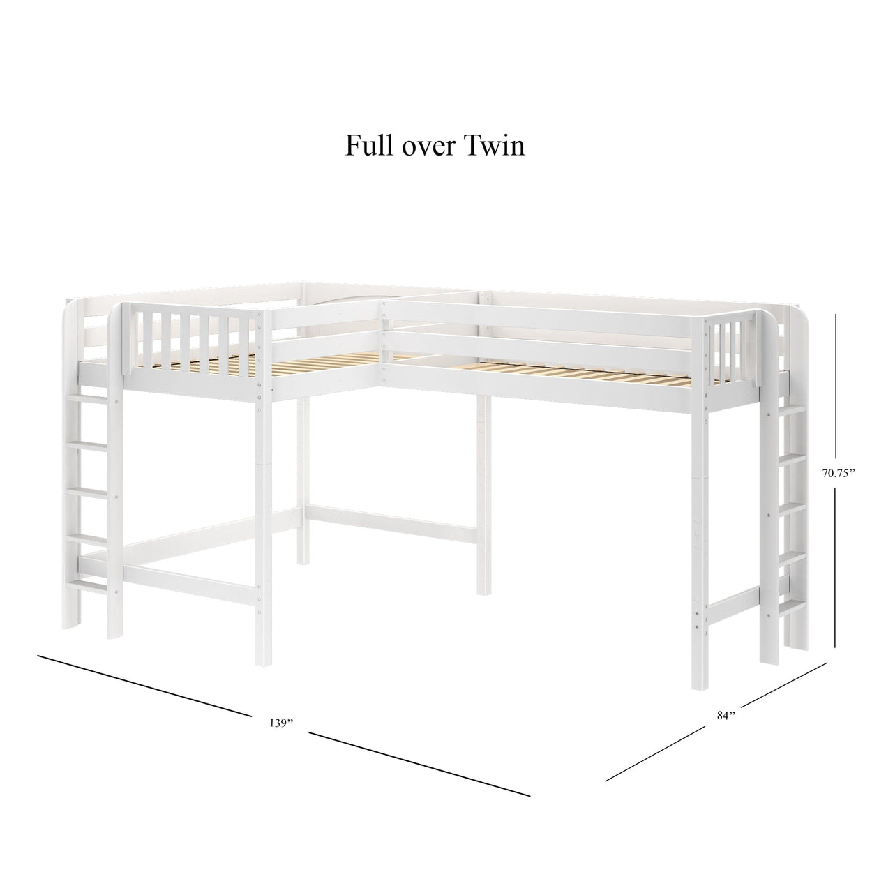 SUMMIT 1 WP : Corner Loft Beds Twin Full High Corner Loft Bed with Ladders on End, Panel, White