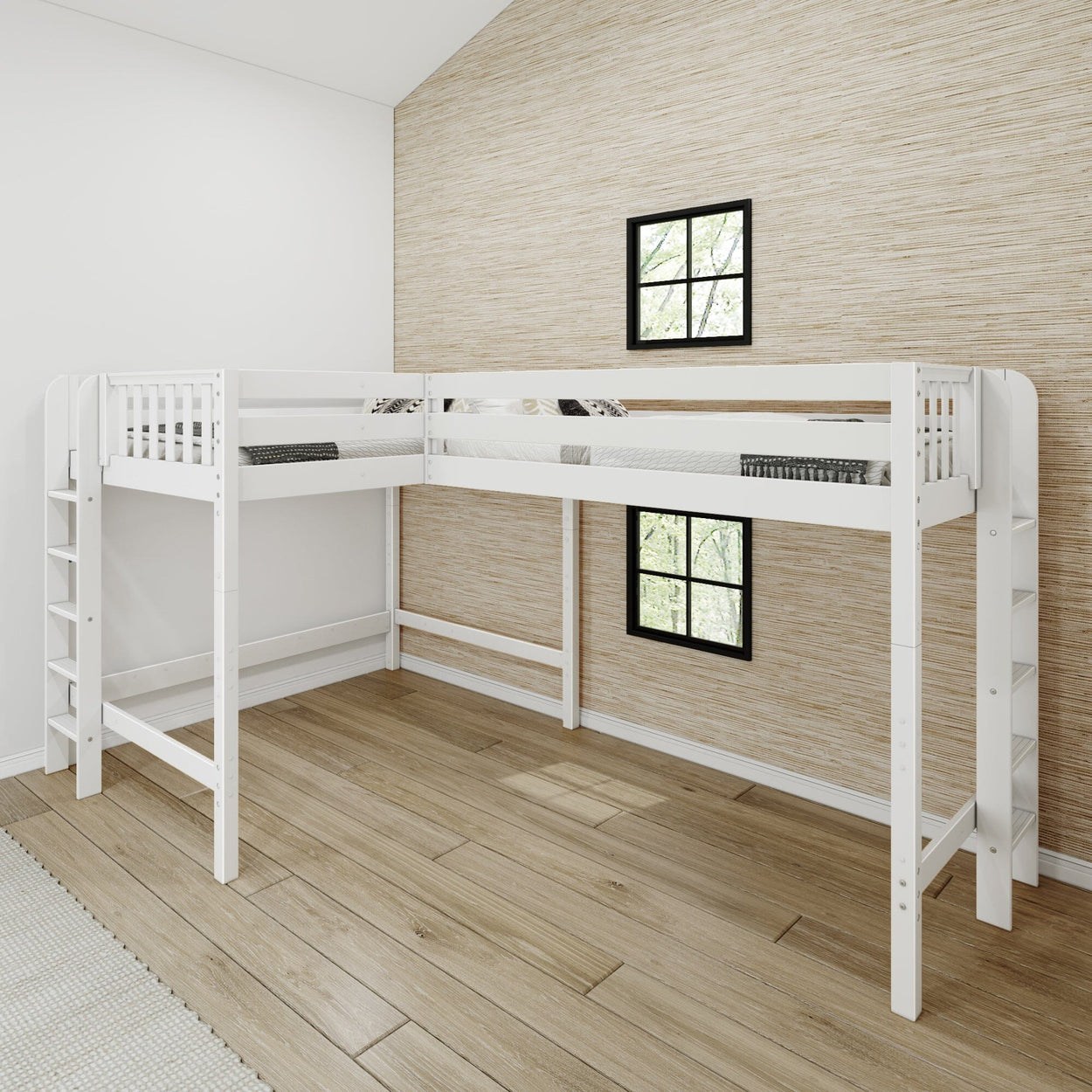 SUMMIT 1 WS : Corner Loft Beds Twin Full High Corner Loft Bed with Ladders on End, Slat, White