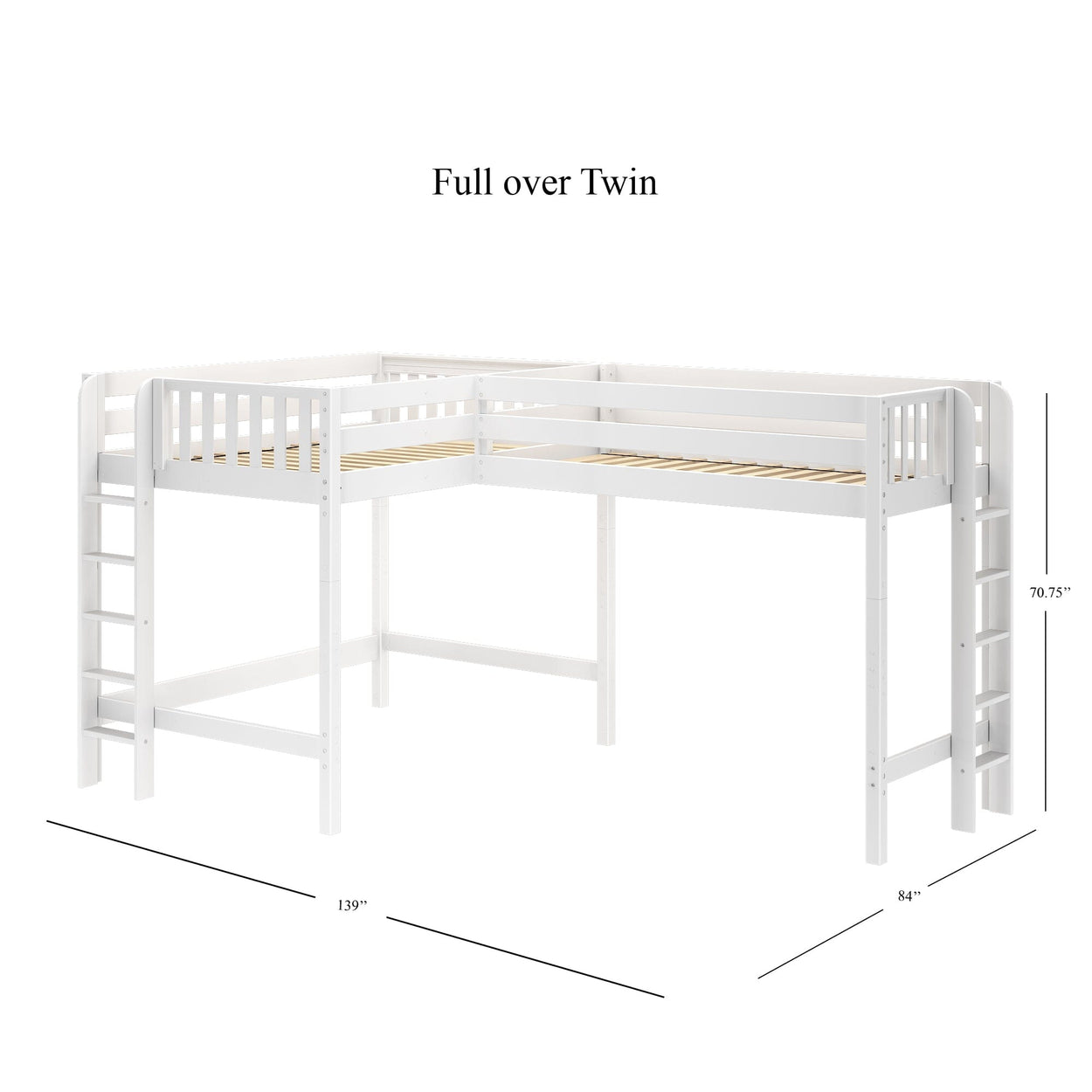 SUMMIT 1 WS : Corner Loft Beds Twin Full High Corner Loft Bed with Ladders on End, Slat, White