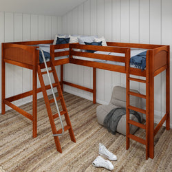 SUMMIT CP : Corner Loft Beds Twin Full High Corner Loft Bed, Panel, Chestnut