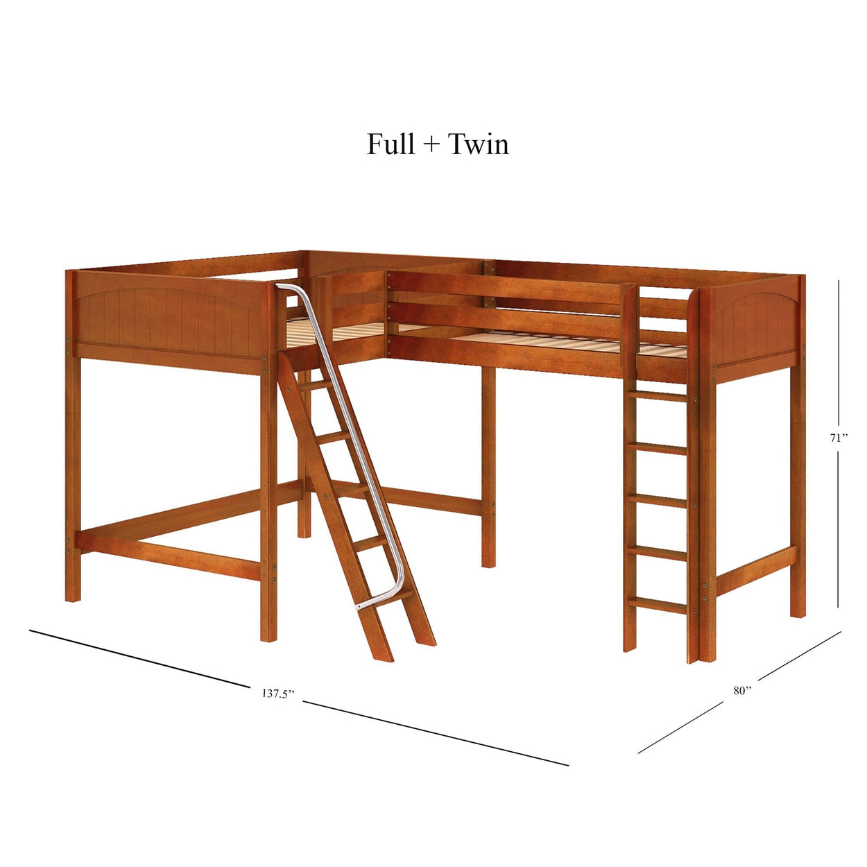 SUMMIT CP : Corner Loft Beds Twin Full High Corner Loft Bed, Panel, Chestnut