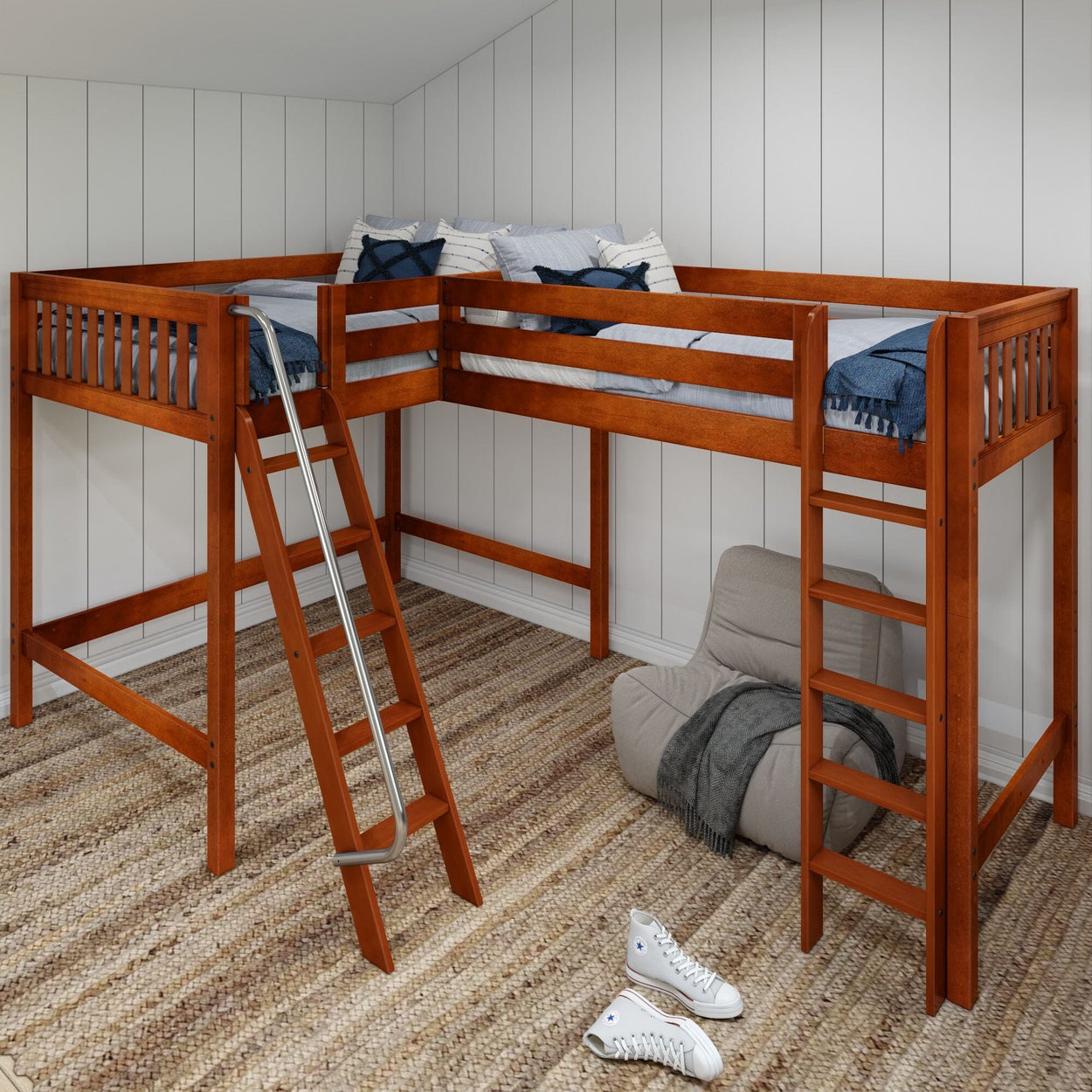 SUMMIT CS : Corner Loft Beds Twin Full High Corner Loft Bed, Slat, Chestnut