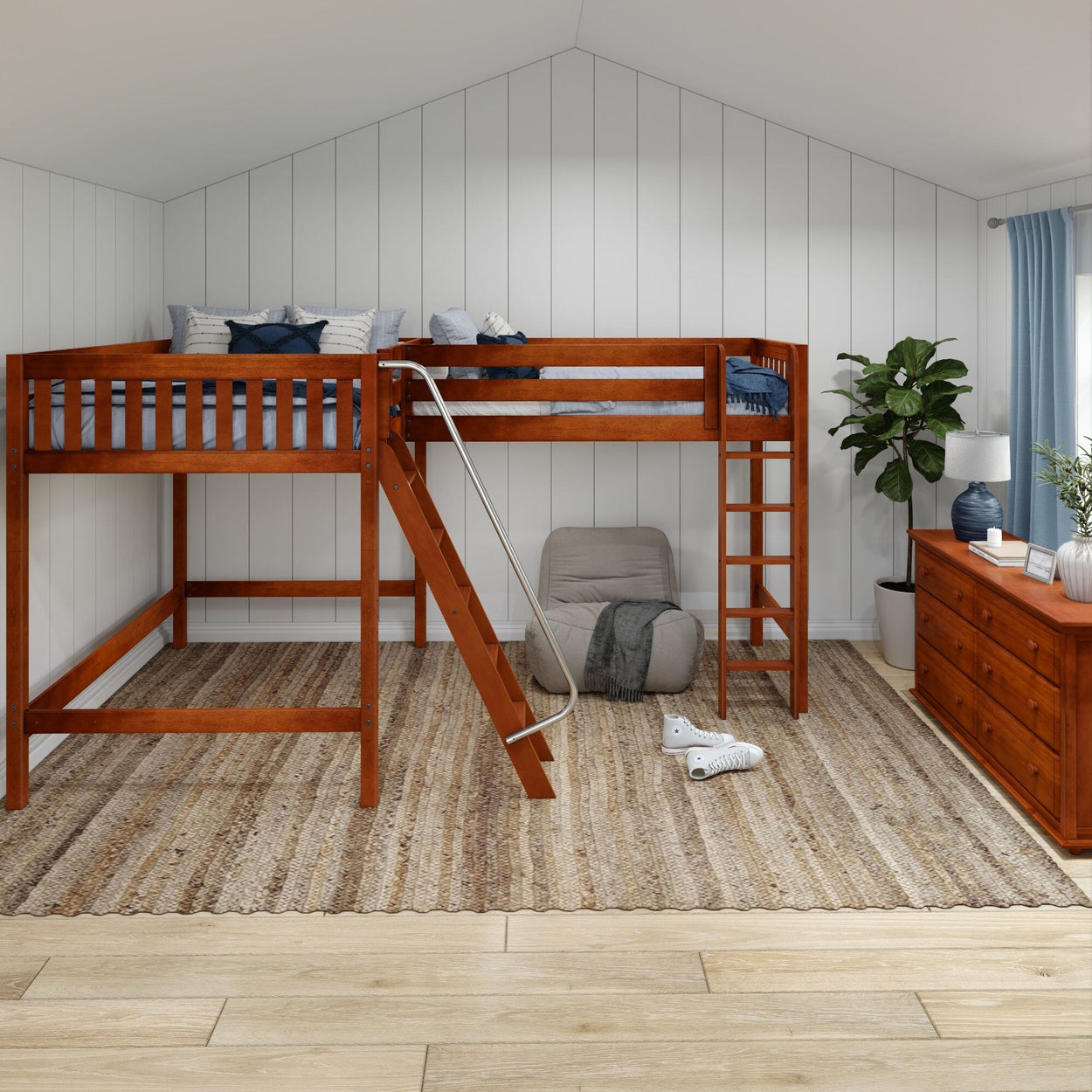 SUMMIT CS : Corner Loft Beds Twin Full High Corner Loft Bed, Slat, Chestnut