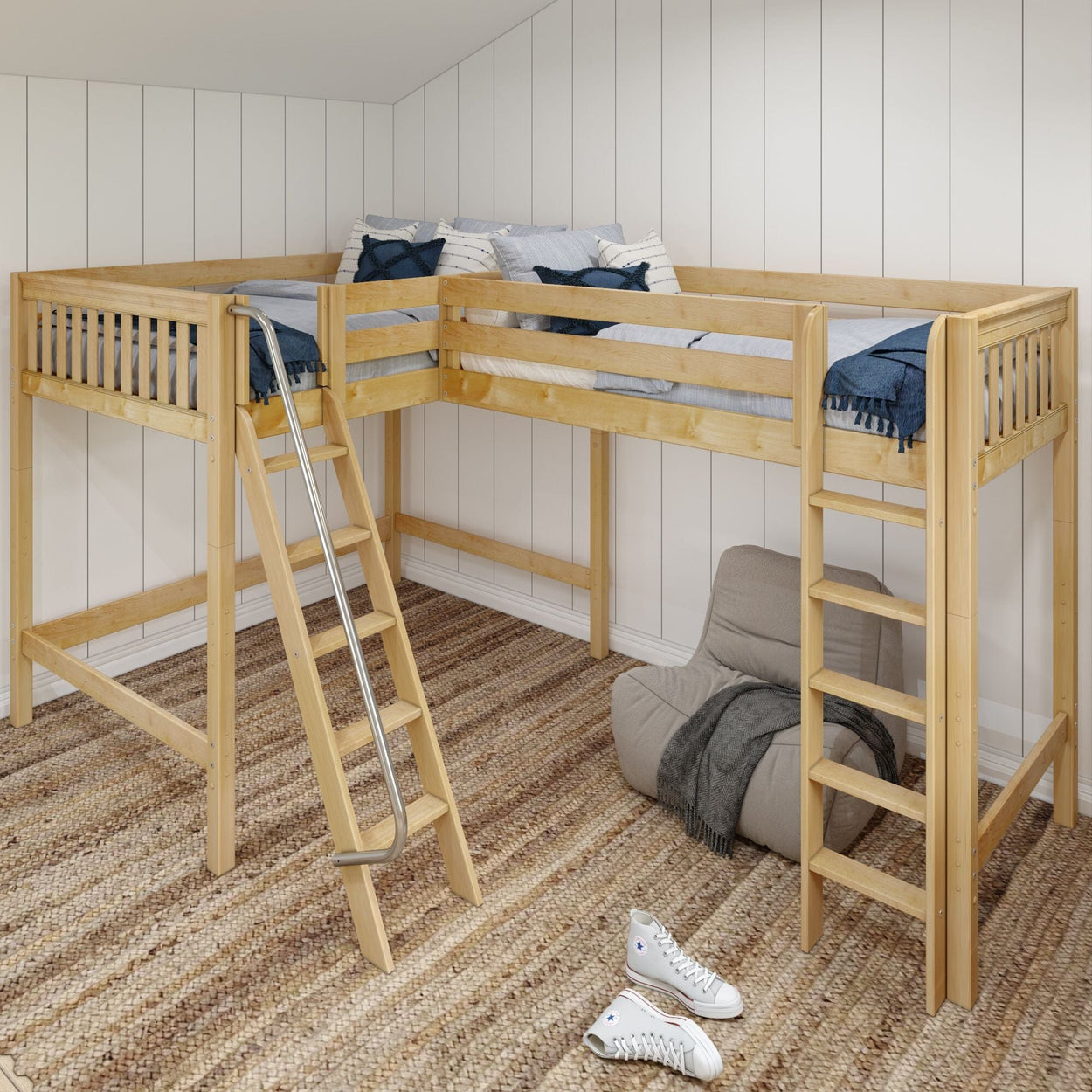 SUMMIT NS : Corner Loft Beds Twin Full High Corner Loft Bed, Slat, Natural