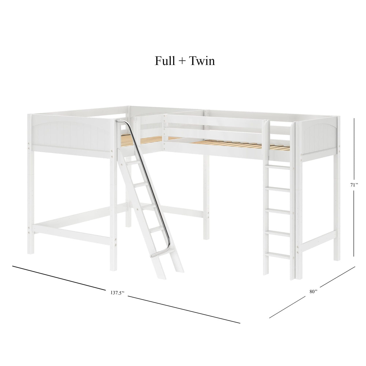 SUMMIT WP : Corner Loft Beds Twin Full High Corner Loft Bed, Panel, White