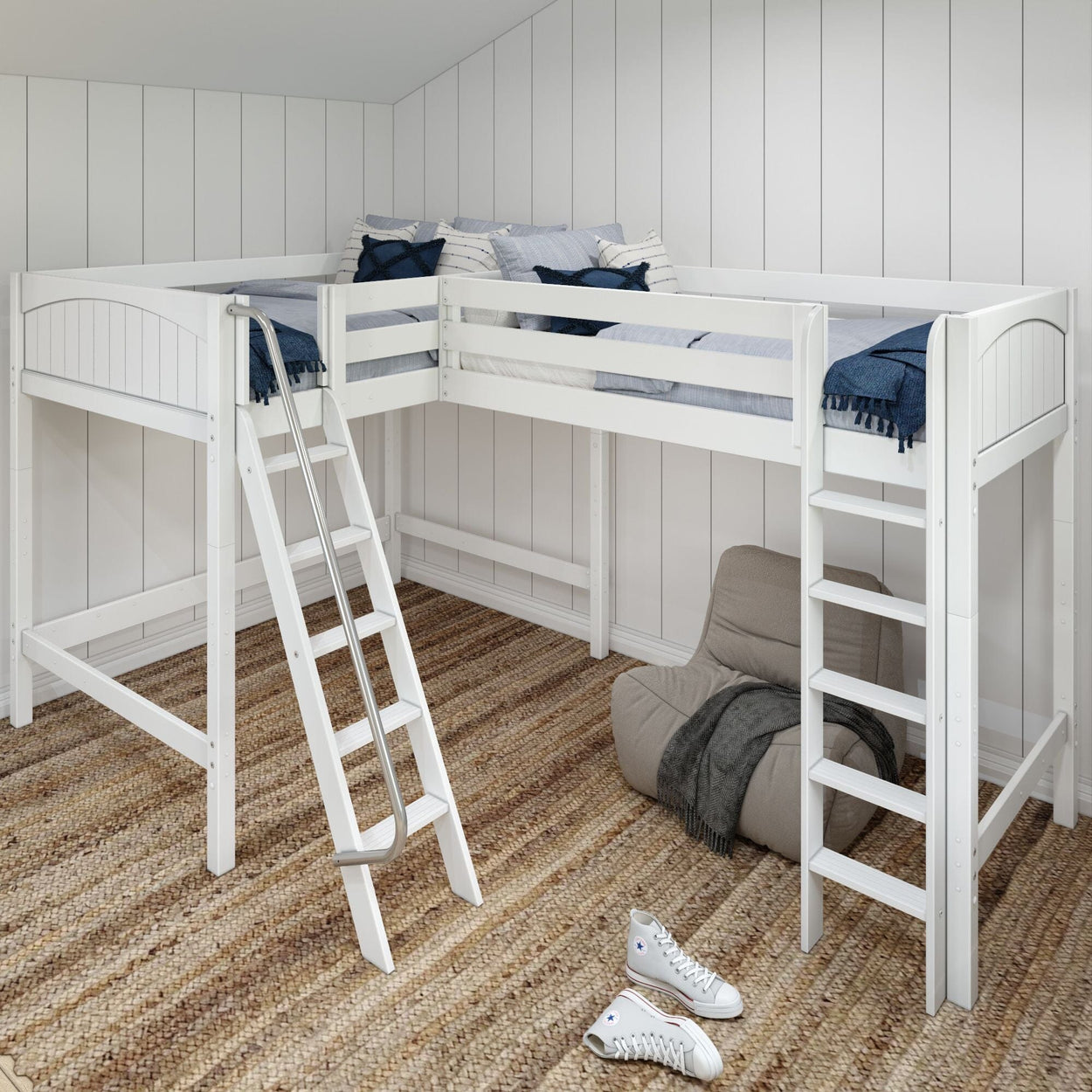 SUMMIT WP : Corner Loft Beds Twin Full High Corner Loft Bed, Panel, White