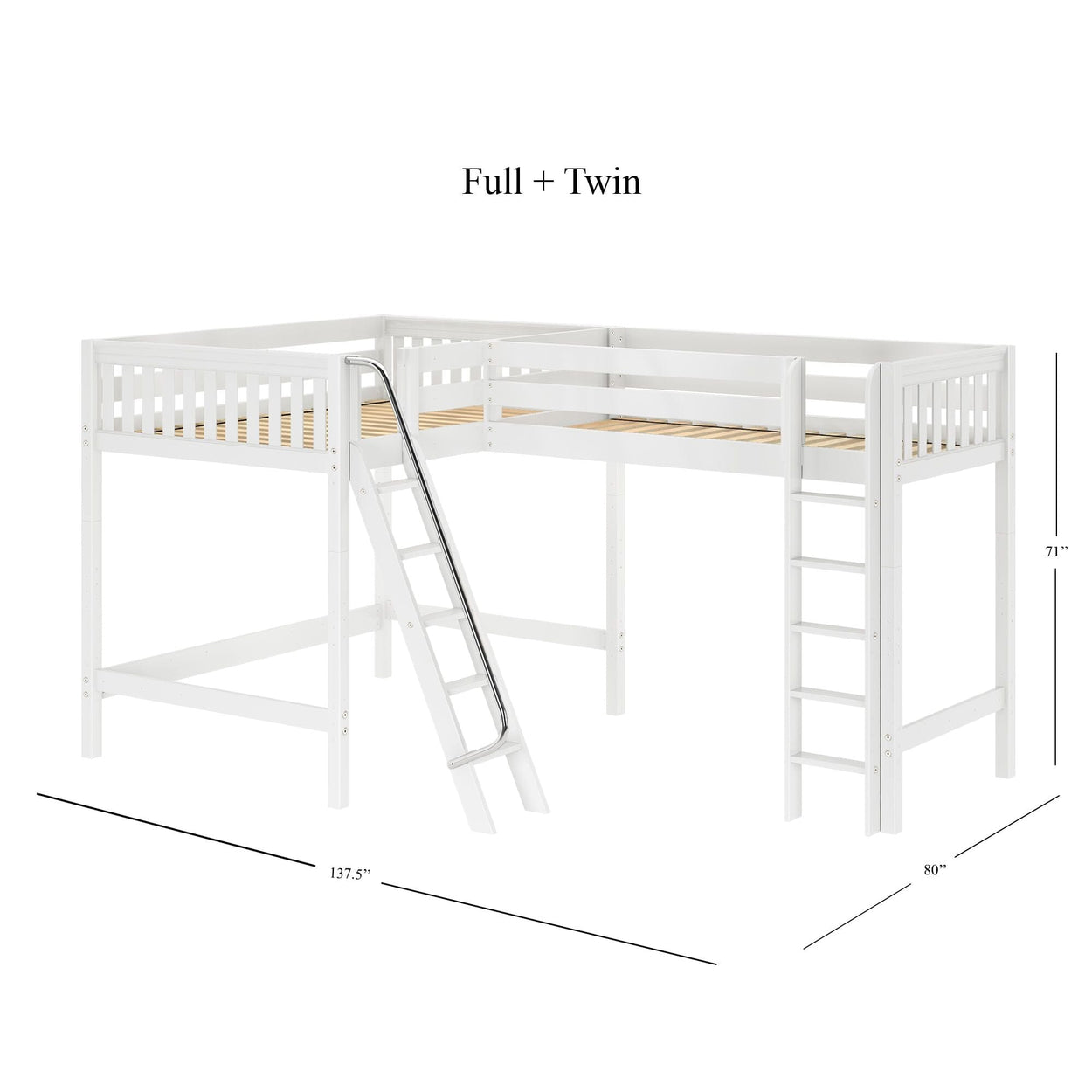 SUMMIT WS : Corner Loft Beds Twin Full High Corner Loft Bed, Slat, White