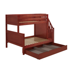 SUMO TD CP : Staggered Bunk Beds Medium Twin over Full Bunk Bed with Stairs and Trundle Drawer, Panel, Chestnut