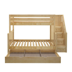 SUMO TD NP : Staggered Bunk Beds Medium Twin over Full Bunk Bed with Stairs and Trundle Drawer, Panel, Natural